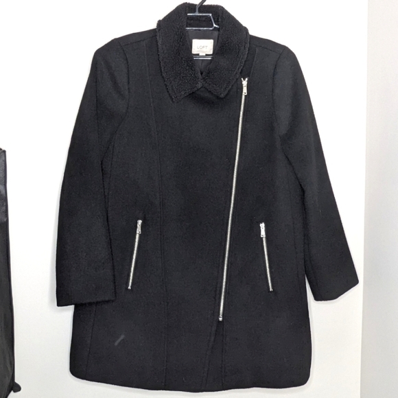 Loft Ann Taylor Wool Blend Black Dress Coat Peacoat L - Picture 1 of 5